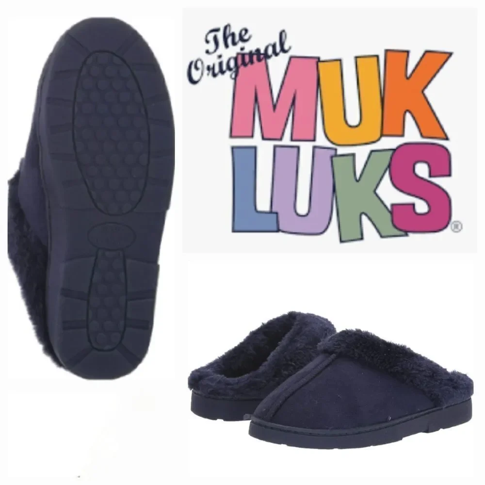 MUK LUKS Kids Polysuede Clog Slipper, Royal Blue, size large 5/6 youth